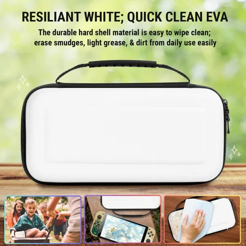 Vista 5 de Orzly Funda de transporte para consola blanca Nintendo Switch OLED con compartimento de almacenamiento de accesorios y juegos, funda fácil