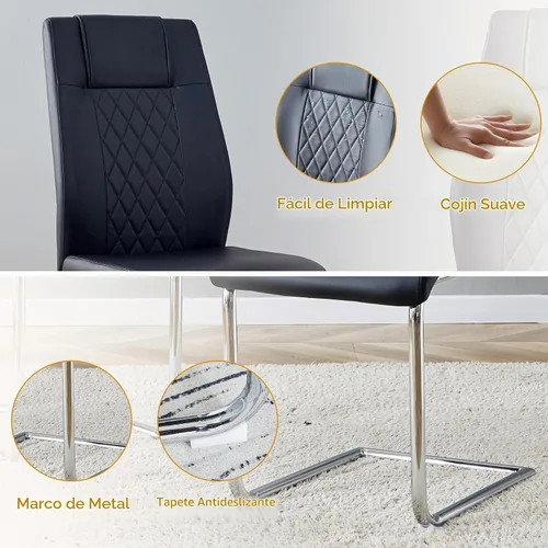 Vista 8 de Juego de mesa de comedor de mármol blanco de 63" para 6 Sillas negras 1