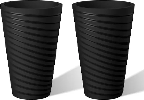Vista 14 de Kante Juego de 2 Macetas Redondas Altas, Macetas Decorativas de 13 Pulgadas de Alto para Exterior Interior Jardín Patio Porche Delantero (Negro)