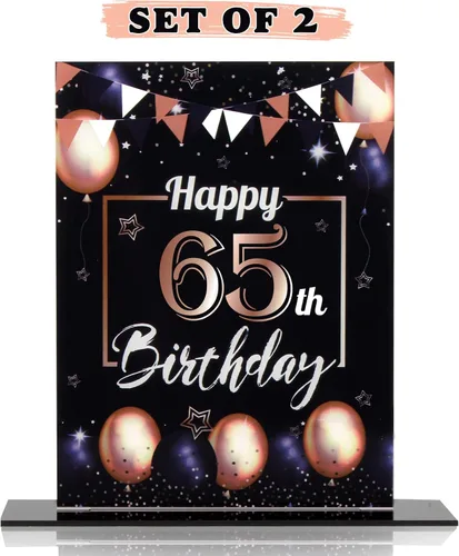 Vista 65 de LINGTEER Decoraciones de feliz cumpleaños número 11, 2 piezas de soporte de acrílico con impresión de pie rosa y azul, tablero de telón de fondo
