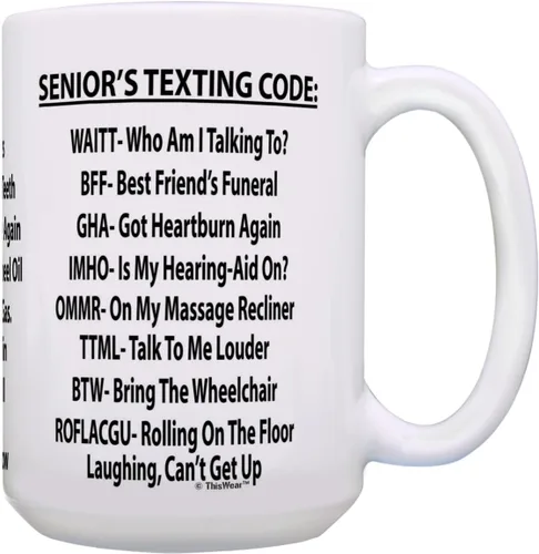 Vista 10 de ThisWear Jubilación Taza de café de cerámica con código de texto para personas mayores de 11 onzas, color blanco 11oz - Blanco