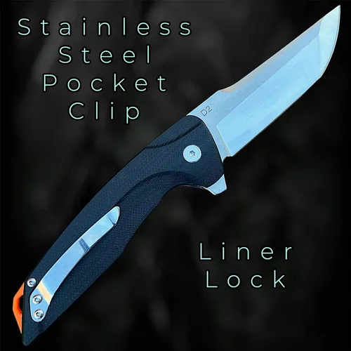 Vista 4 de TACTICAL GEARZ Cuchillo plegable de bolsillo para EDC, mango G10, hoja tanto de acero D2 (Orion)