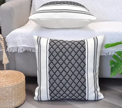Vista 21 de Funda de almohada tejida de algodón, color verde oliva/blanco roto, 16 x 16 pulgadas (una sola pieza)
