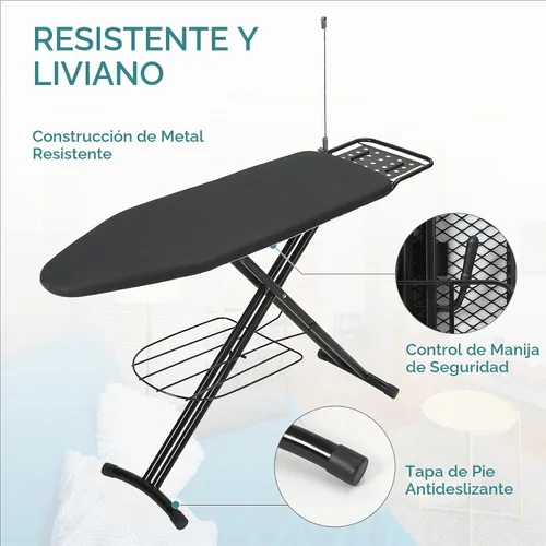 Vista 3 de RAINHOL - Tabla de planchar de tamaño completo, 43 x 13 pulgadas, tabla de planchar resistente con soporte para plancha y estante para ropa