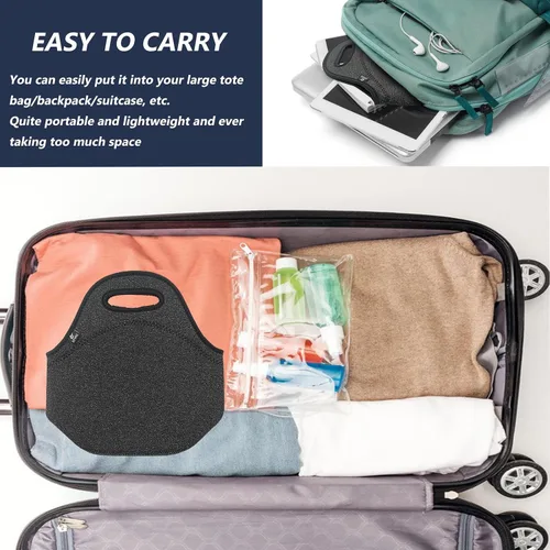 Vista 6 de LOVAC Lonchera de neopreno para hombres, bolsa de almuerzo aislada, duradera e impermeable, reutilizable, suave y ligera (negro)