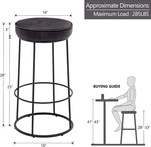 Vista 3 de DUHOME Juego de 2 taburetes de bar, taburete de cocina, taburetes de bar modernos de altura de mostrador, sillas de comedor para desayuno, taburete