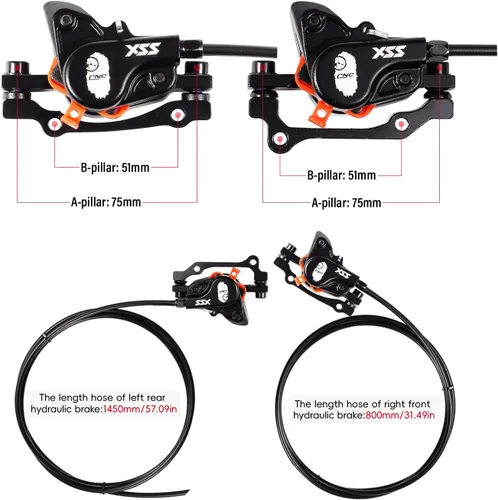 Vista 2 de CNC MTB Juego de Frenos de Disco Hidráulicos, Frenos de Disco Hidráulicos para Bicicleta de Montaña CNC Derecha Delantero 800mm Izquierda Trasero