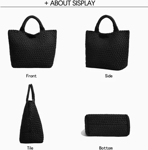 Vista 4 de JINMANXUE Bolso Hobo tejido para mujer, bolso de mano de neopreno de gran capacidad, bolso de hombro casual hecho a mano