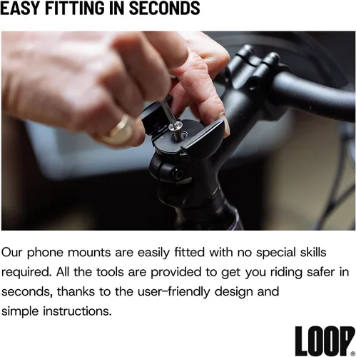 Vista 3 de Loop Micro Mount - Soporte de teléfono de bicicleta súper compacto para iPhone y Samsung - Soporte de tapa de vástago de metal, fácil instalación