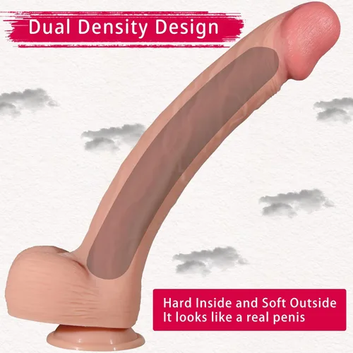 Vista 3 de Consolador de doble capa súper largo de 14.5 pulgadas, material de silicona líquida, sin olor, enorme pene grande (piel)