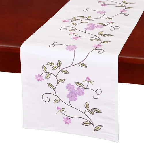 Vista 10 de Caminos de mesa pequeños y cortos de doble grosor con bordado floral rústico para primavera y verano, bufanda de tocador (azul, 14 x 35 pulgadas)