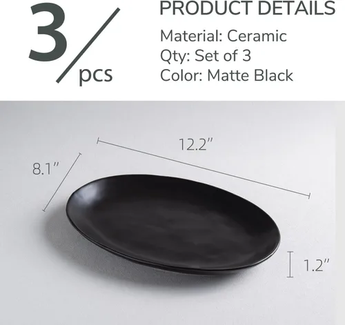 Vista 2 de Platos de porcelana para servir, bandejas grandes de 12 pulgadas, platos ovalados para aperitivos de postre, carne/entretenimiento/fiesta, juego