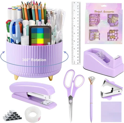 Vista 16 de Suministros de oficina, accesorios de escritorio negros, juego de suministros de oficina, juego de grapadora y dispensador de cinta, tijeras