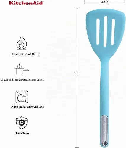 Vista 3 de KitchenAid Espátula ranurada de silicona, Aqua Sky