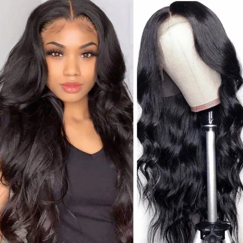 Vista 13 de Peluca de encaje frontal de cabello humano ondulada tipo body wave de 13x6. Peluca de cabello humano predepilada con cabello de bebé. Peluca