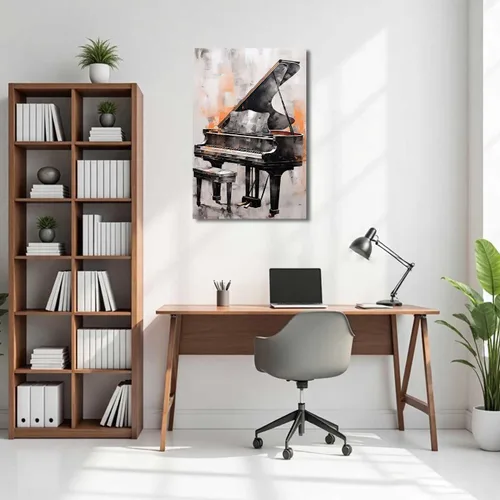Vista 2 de BJYCHG Lienzo de piano para pared, estudio de música, decoración de habitación, instrumentos musicales, impresiones de imágenes retro abstractas