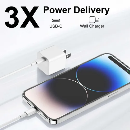Vista 4 de Bloque de cargador de pared USB C para iPhone 16 15 14 13 12,20 W iPhone USB-C adaptador de corriente bloque de carga rápida, mini caja de enchufe