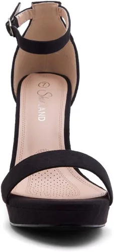Vista 2 de Shoe Land Enlove - Sandalias de tacón de plataforma para mujer, puntera abierta, correa de tobillo, tacón alto grueso, zapatos de vestir para bodas