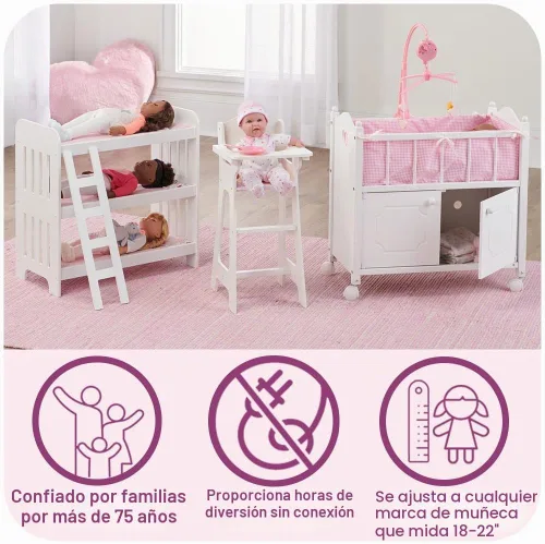Vista 3 de Badger Basket Cuna plegable para muñecas con tela capullo rosa (se ajusta muñecas de fabricación estadounidense)