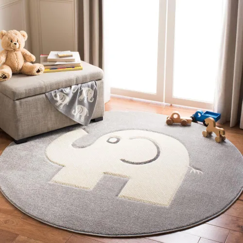 Vista 10 de SAFAVIEH Carousel Kids Collection - Alfombra decorativa de 2 x 3 pies, diseño de elefante, color gris y marfil, no desprende pelusa y de fácil