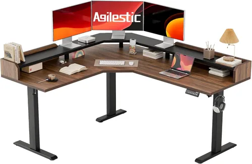 Vista 23 de Agilestic Escritorio de Pie en Forma de L de 59 Pulgadas de Altura Ajustable, Escritorio de Esquina Eléctrico de Pie, Mesa de Computadora Sit Stand
