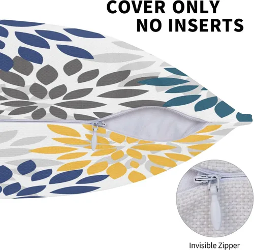 Vista 3 de Fundas de almohada azul marino y amarillo de 18 x 18 pulgadas, color verde azulado y gris, funda de almohada moderna con flores de dalia, 2 piezas