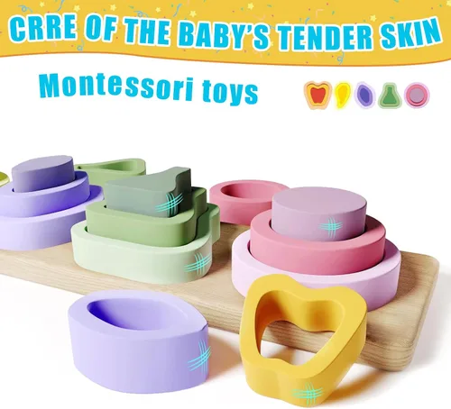 Vista 4 de Symdiro Montessori Juguetes para niños y niñas de 1, 2 y 3 años, juguetes de clasificación y apilamiento de madera para niños, juguetes para niños