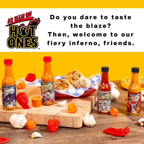 Vista 4 de Torchbearer Hot Ones - Salsa picante variada, paquete de 4 unidades, 5 onzas - Segadora de ajo, hijo de zombi, apocalipsis zombi, rábano picante sin