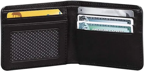Vista 4 de Sena Deen - Cartera de piel con protección RFID, 6 ranuras para tarjetas de crédito, color negro