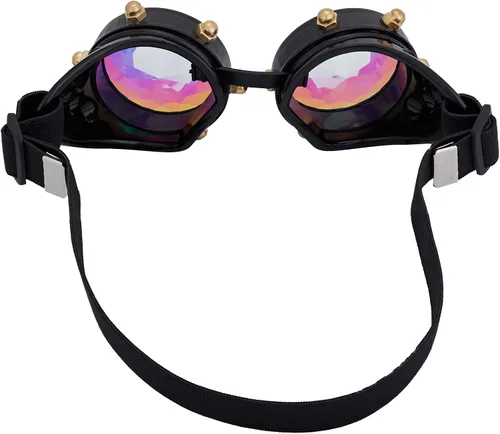 Vista 5 de Gafas de caleidoscopio para Raves Trippy psicodélico Steampunk con lentes de cristal de difracción de prisma arcoíris
