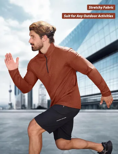 Vista 24 de MAGCOMSEN Sudadera de golf de manga larga con forro polar para hombre, con cremallera de 1/4, térmica, para correr