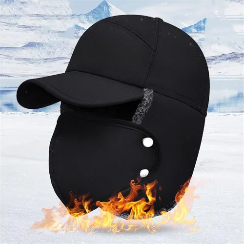 Vista 2 de Tozuor - Sombrero de trampero peludo, unisex con máscara facial, resistente al viento, cálido sombrero de trampero para invierno ruso sombreros