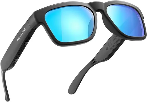 Vista 10 de OhO gafas inteligentes, gafas de sol polarizadas con altavoz Bluetooth, protección UV para atletismo/aire libre y control de voz, unisex (lente gris)