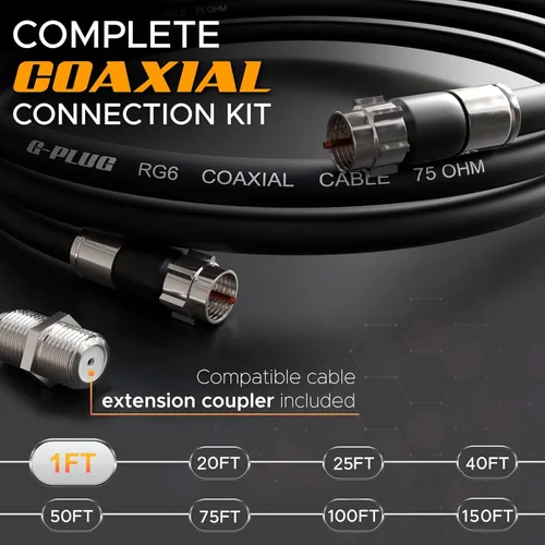 Vista 2 de G-PLUG - Juego de conectores de cable coaxial RG6 de 1 pie, para antena de internet, banda ancha, TV digital, cable Sky satelital, junta tórica