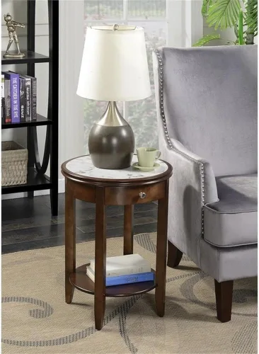Vista 2 de Convenience Concepts American Heritage Baldwin - Mesa auxiliar con cajón, mármol blanco / espresso