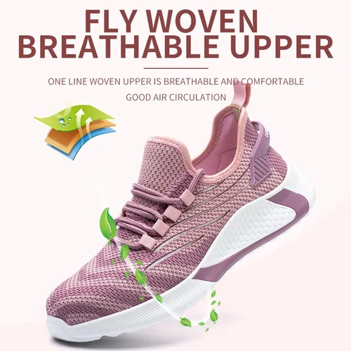 Vista 4 de MAIZUN Zapatos con punta de acero para mujer, ligeros, zapatos de trabajo de seguridad, indestructibles, antideslizantes, zapatos de punta compuesta
