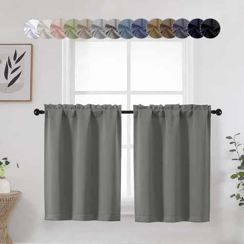 Vista 63 de Aqua Cafe - Juego de 2 paneles de cortinas opacas de 24 pulgadas de largo, con aislamiento térmico suave y sólido, para ventanas de baño, sótano