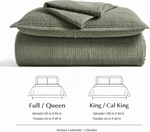 Vista 9 de EverGrace Stonewashed Textured Cotton Quilt Set, Queen Size, Basil Green