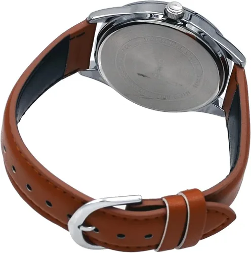 Vista 2 de Casio MTP-V005L-2B4 Reloj de esfera de números azules con banda de cuero marrón analógico estándar para hombre, Movimiento de cuarzo
