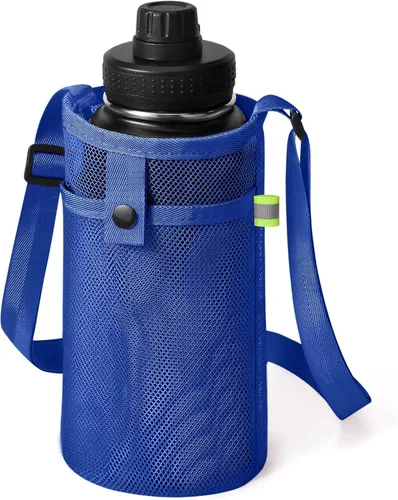 Vista 19 de Bolsa grande para botella de agua con correa, soporte de malla grande para botella de agua, correa para el hombro y bolsillo, soporte ligero