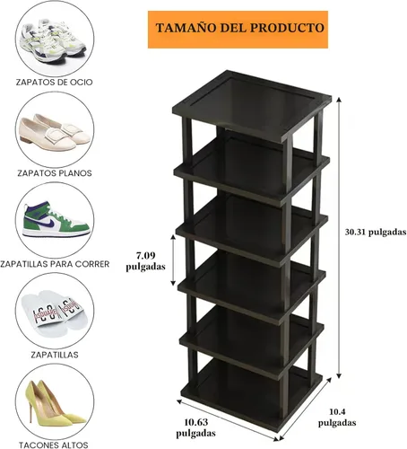 Vista 2 de Zapatero vertical – Organizador de zapatos alto y estrecho para espacios pequeños, estante de bambú de 5 niveles para entrada, armario, esquina