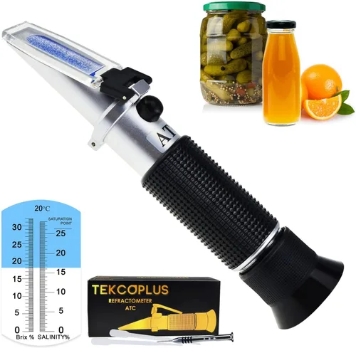 Vista 12 de Refractómetro Brix con ATC, Rango 0-32% Brix con 0.2% División, para Brandy, Cerveza, Frutas, Líquido de Corte, con Luz LED Extra y pipetas