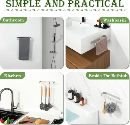 Vista 8 de Alise Toallero de mano autoadhesivo para toallas de baño, toallero de acero inoxidable SUS304, toallero para armario de cocina, lavabo lateral