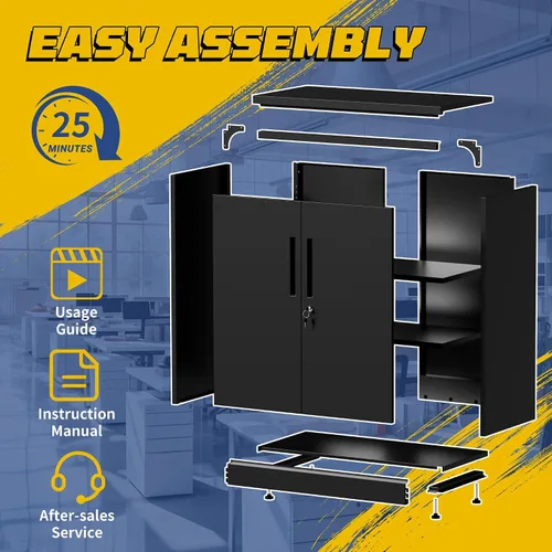 Vista 7 de Armario de almacenamiento de metal con puertas y estantes ajustables, armarios de almacenamiento de acero de 35 pulgadas con cerradura, armario