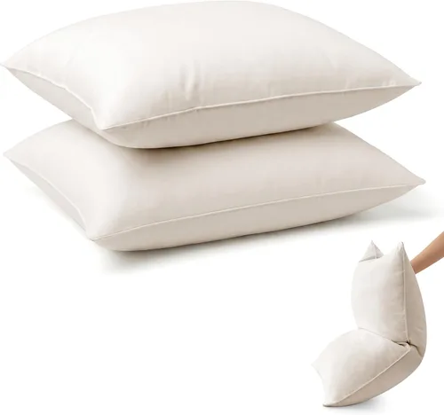 Vista 9 de puredown® Almohadas de Plumas y Plumón de Ganso Tamaño Estándar Juego de 2, Almohada de Cama Suave y Esponjosa para Dormir con Funda de Algodón