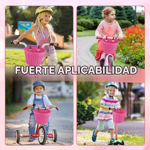 Vista 8 de Cesta de Bicicleta para Niños, Cesta de Bicicleta Desmontable para Niñas con Coloridas Serpentinas de Bicicleta, Campana de Bicicleta, Molinillo