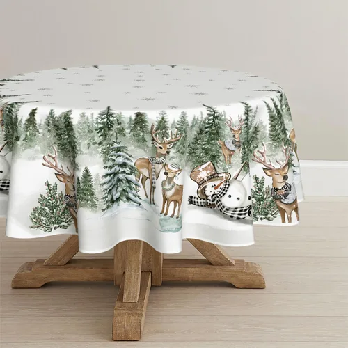 Vista 10 de Horaldaily Mantel de Navidad Rectangular de 52×70 Pulgadas, Ciervos Muñeco de Nieve Árboles Gris Cubierta de Mesa Lavable para Fiesta Pícnic