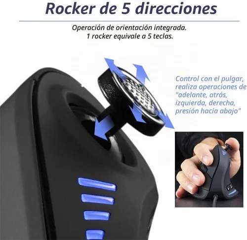 Vista 6 de ZLOT Ratón vertical para juegos, joystick USB ergonómico RGB con cable, mouse láser programable, diseño 6+1, 11 botones, tasa máxima de sondeo