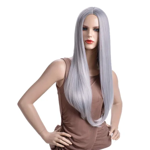 Vista 11 de Beron Peluca de pelo largo recto de 20" para disfraz de cosplay con gorro de peluca (naranja oscuro)