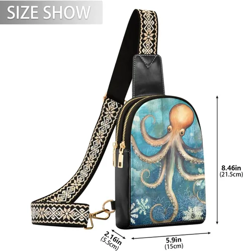 Vista 2 de Sling Backpack Octopus Vintage Sling Bag for Women Crossbody Shoulder Bag Leather Fanny Pack Chest Bag for Travel Hiking 202A1783